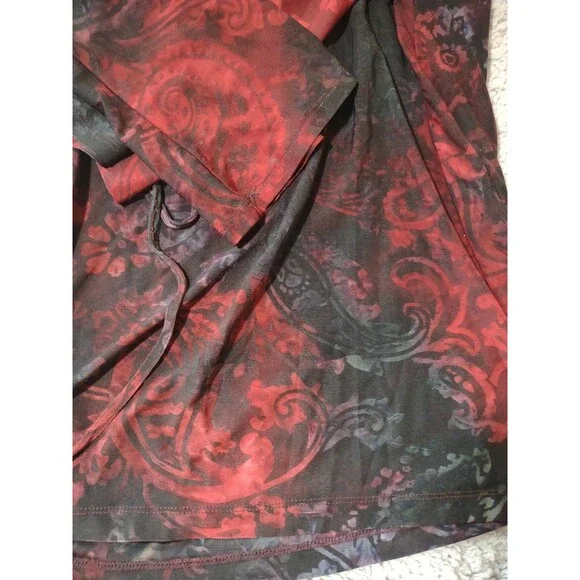 Vintage Y2K XL Red Black Whimsygoth Goth Tunic Front Tie Stretchy Long - Picture 6 of 16
